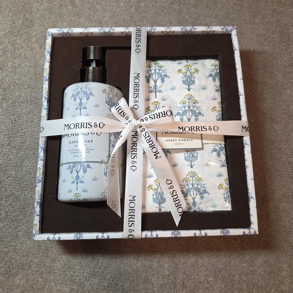 Morris & Co Sage & Sea Salt Hand Soap and Guest Towels Gift Set New